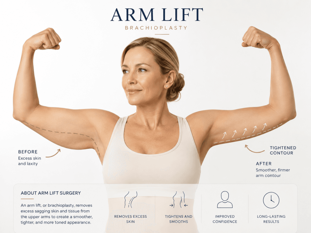 rm lift surgery showing removal of excess upper-arm skin and improved arm contour
