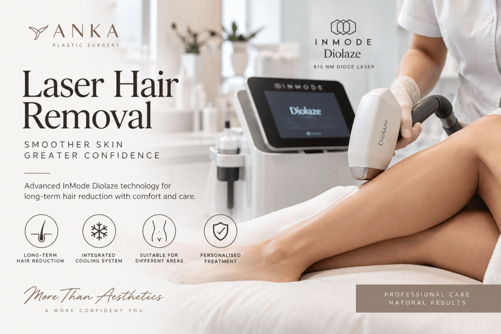 InMode Diolaze laser hair removal treatment in Istanbul with integrated cooling for long-term reduction of unwanted hair.